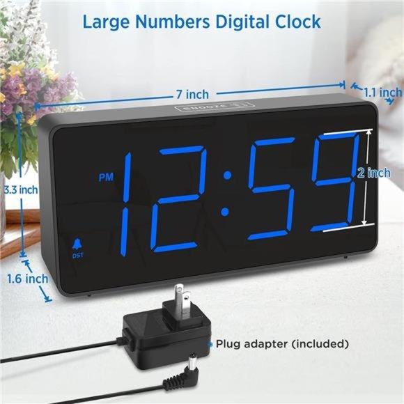 Digital Clock, Alarm Clock for Bedrooms -Large Big Numbers 5 Dimmers for Seniors - Picture 2 of 6